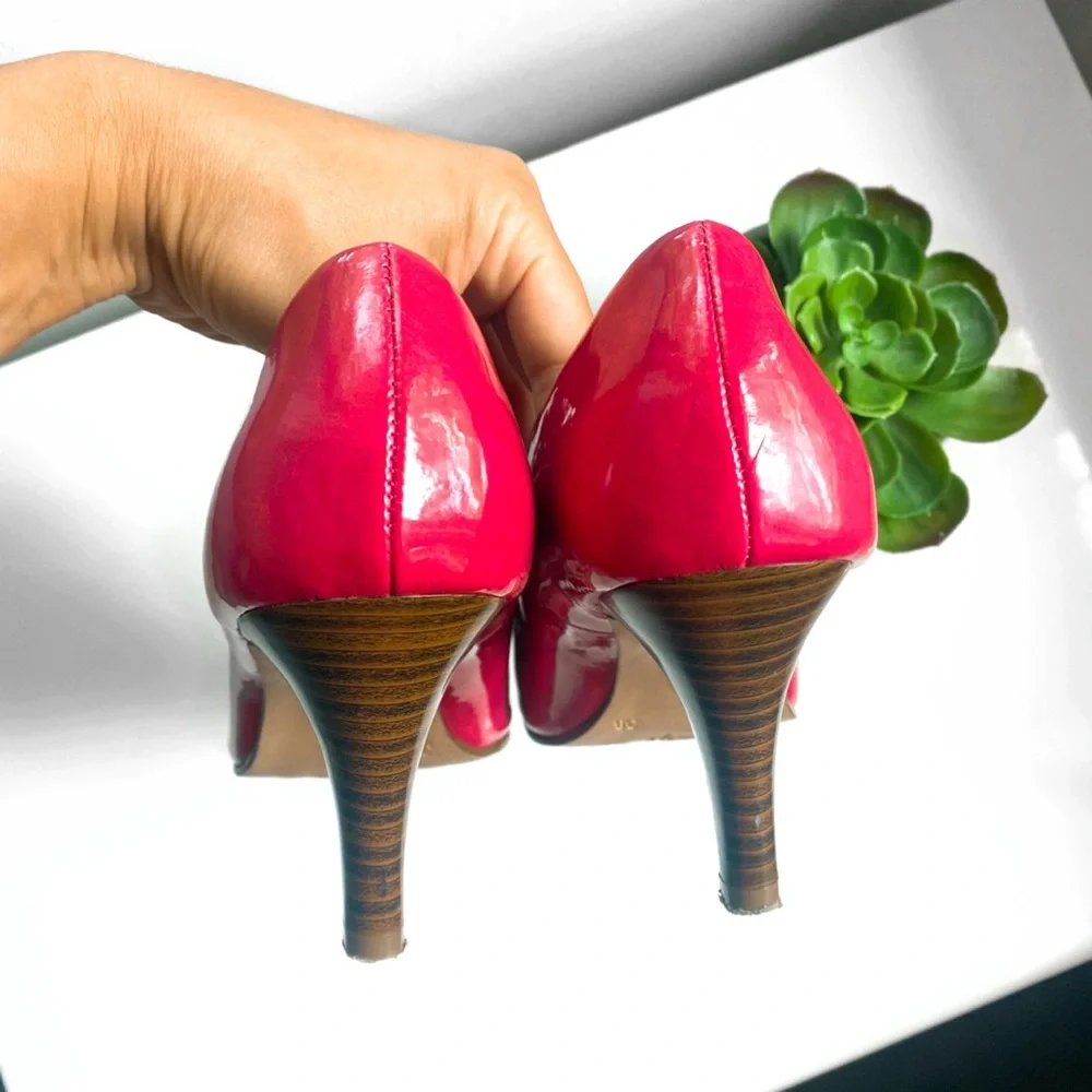 💕 GRACELAND HOT PINK FAUX LEATHER GLOSSY ROUND TOE HIGH HEELS! - Picture 4 of 8